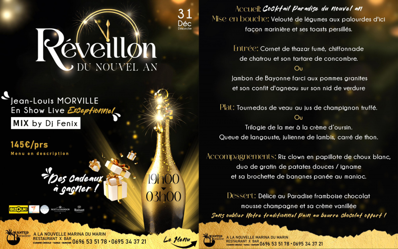 Reveillon dansant 2024 et son menu st sylvestre